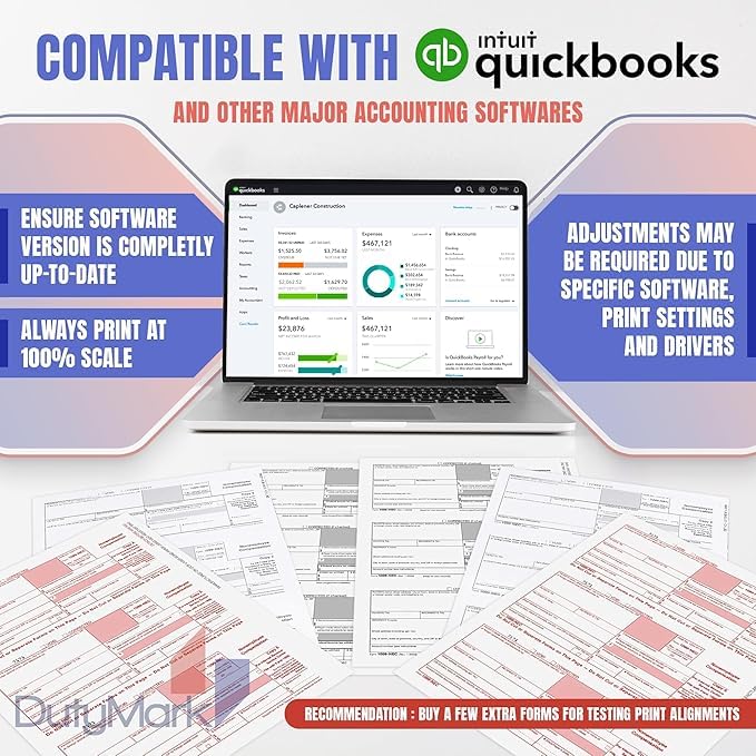 Dutymark DuryMark 1099 Misc Tax Forms 2025 with Envelopes, 10 Vendor Kit for 4 Part Tax Form, Compatible with QuickBooks and Accountings Software, Self Seal Envelopes, Made in USA - Image 4